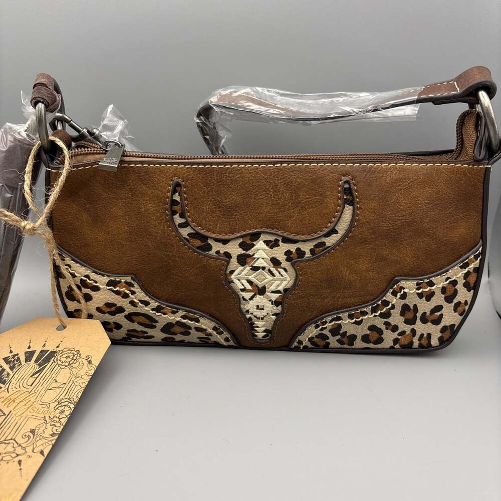 Catchfly Studio Western Cowgirl Convertible Bag Steer Head Cheetah Print Handbag